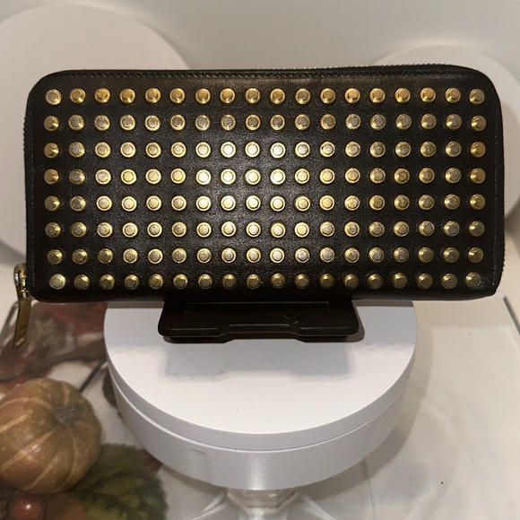 Saint Laurent Nailhead Studded Zip Around Black Leather Wallet - AS IS - Picture 3 of 9
